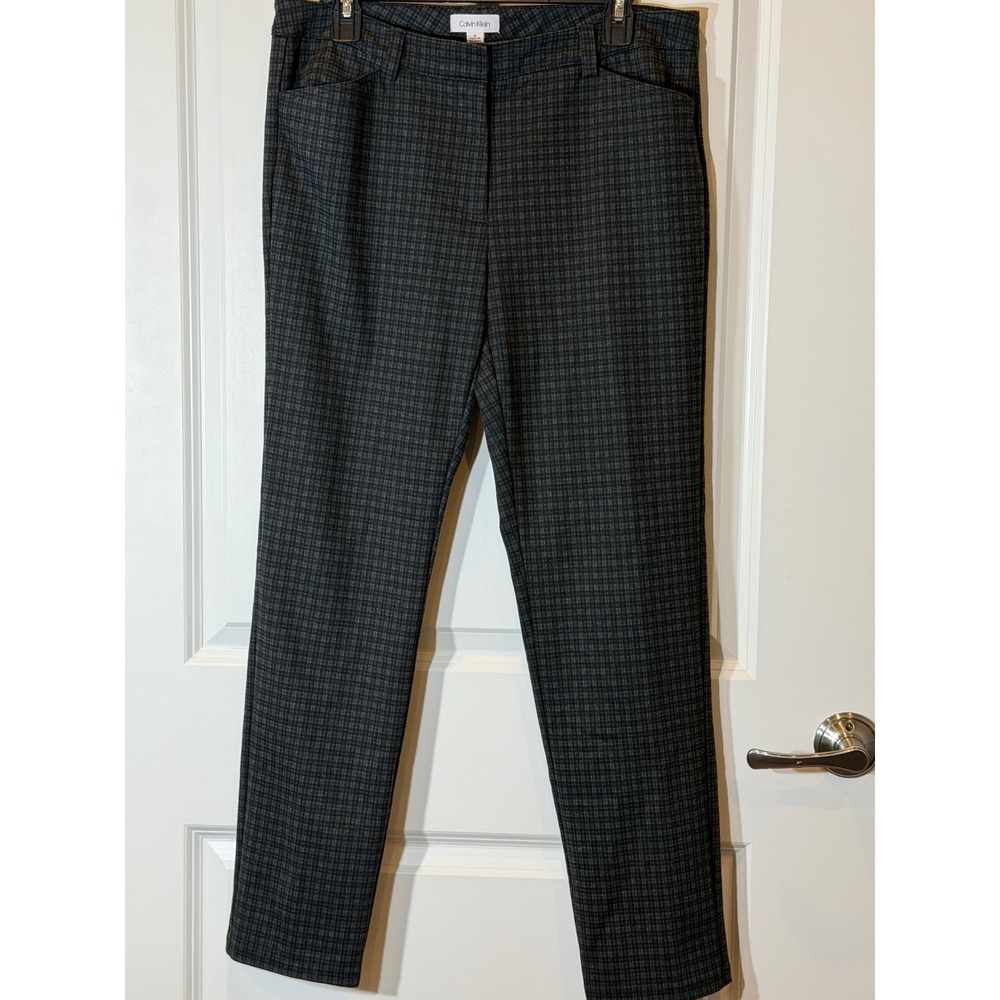 Calvin Klein Womens Grey Plaid Slim Leg Dress Pants Trousers Size 12 RN54163